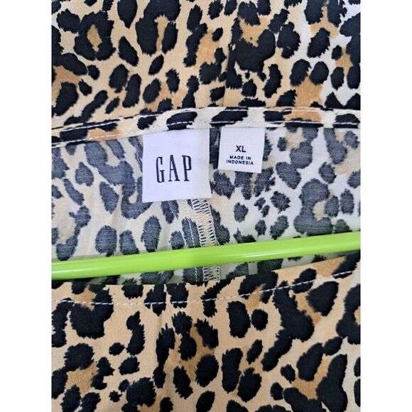 Gap Xl Womens Top Flowy Breezy Boat Neck Wide Sleeve Blouse Leopard Black Tan - Picture 6 of 8